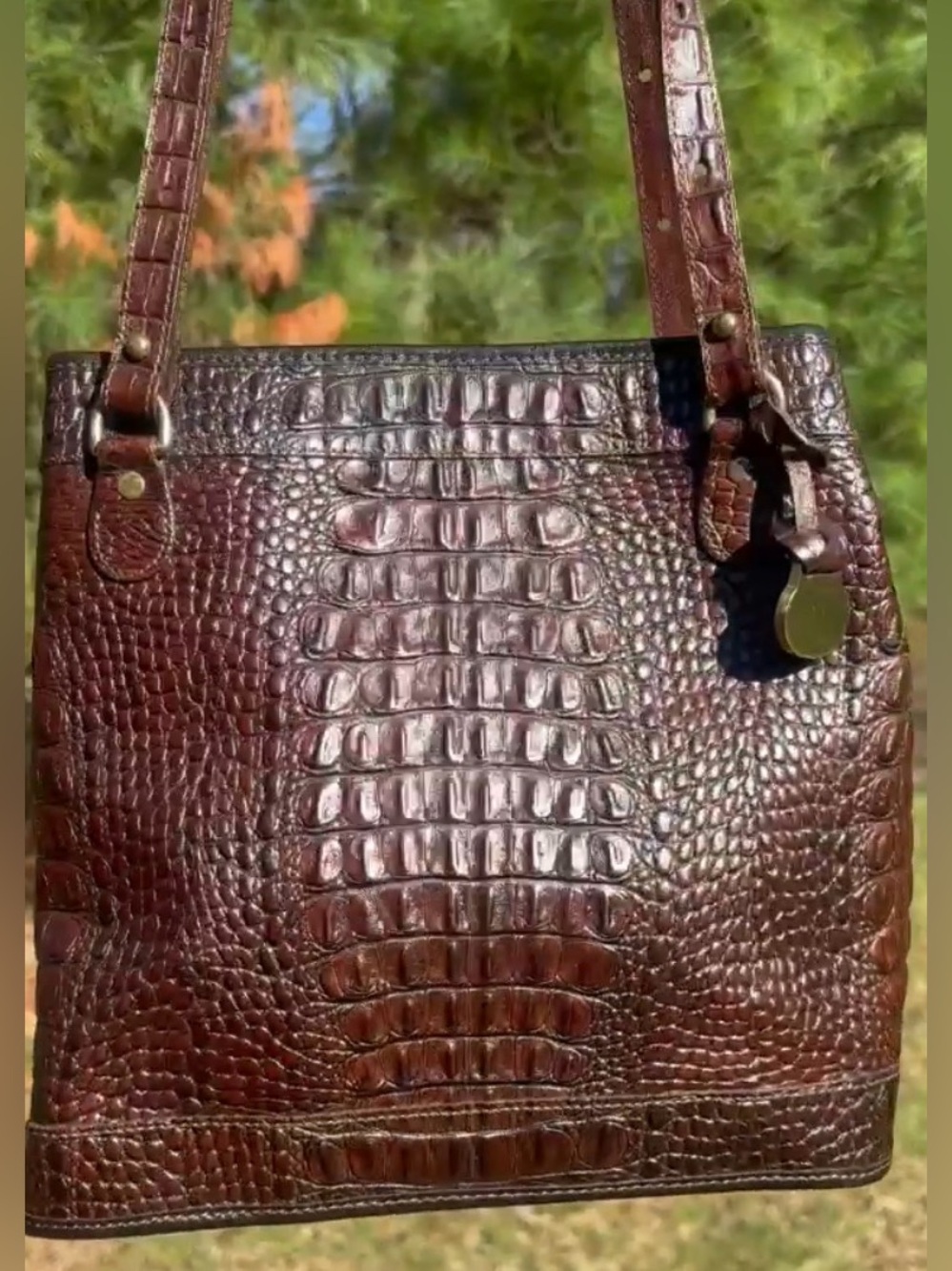 Brahmin EUC Brown Croc-Embossed Leather Tote